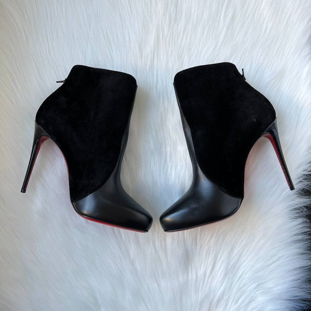 Christian Louboutin Women's Black Gaetanina Suede and Leather Bootie Size 38.5 - Picture 4 of 10